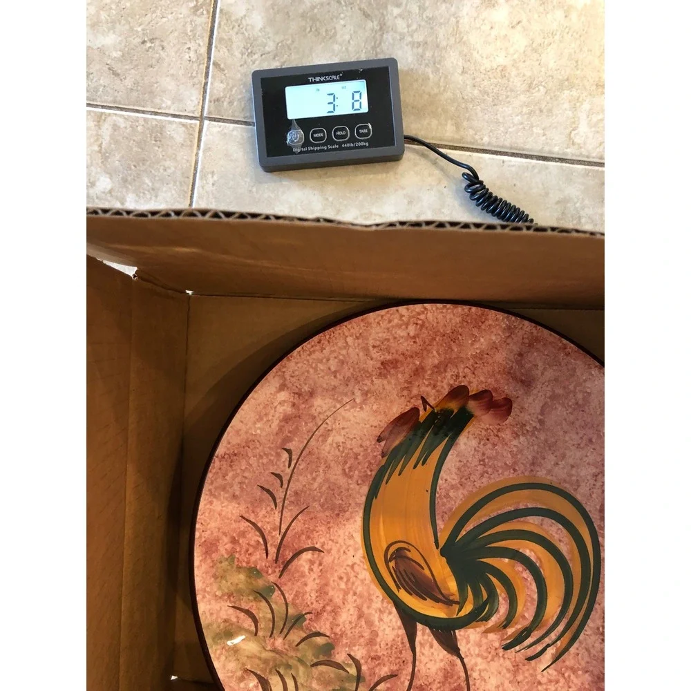 Vintage‎ Hand Painted Rooster Ceramic Charger Plate Pink Sponged Wall Decor